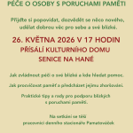 Pozvánka na veřejnou besedu 26.5.2026 v Senici na Hané na téma prevence demence a péče o osoby s poruchami paměti